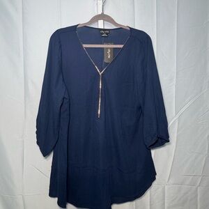 City Chic Deep Blue Blouse with Zipper Detail Size M/18